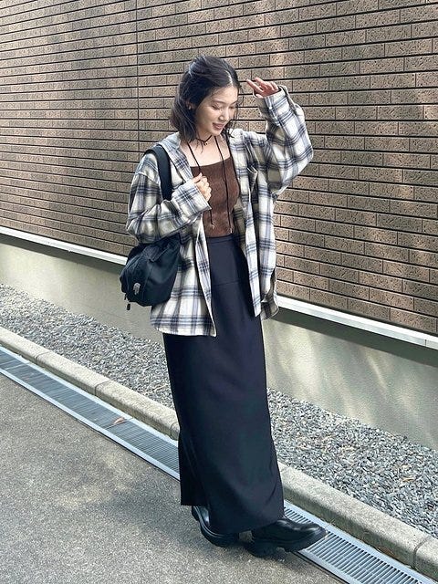 チェックシャツコーデ1