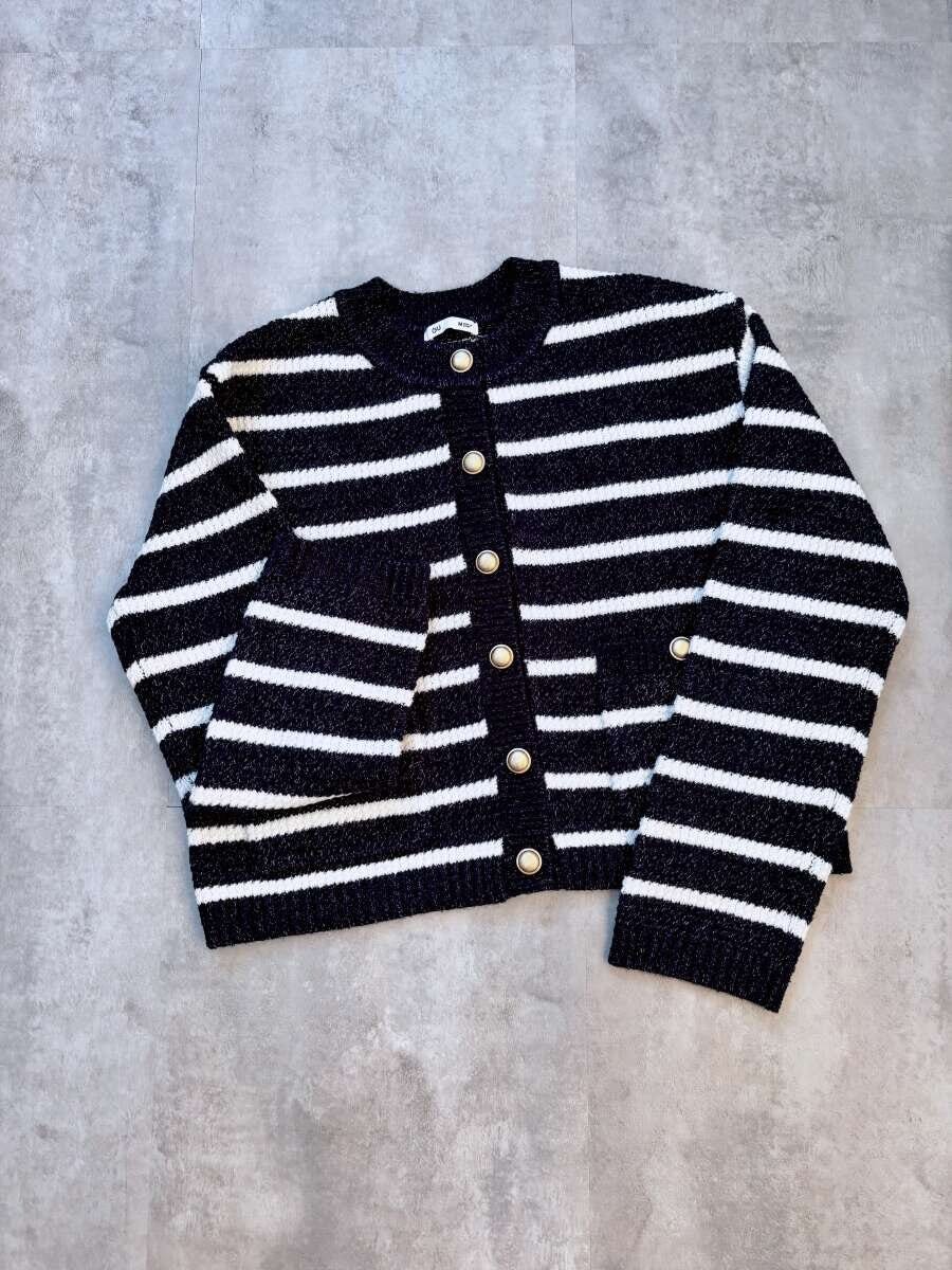 GUツイーディーニットボーダーカーディガン　NAVY