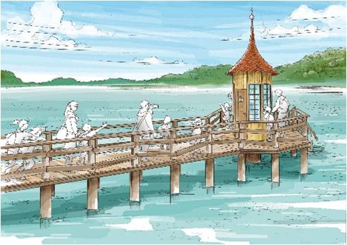 水浴び小屋、灯台などのフォトスポット（C）Moomin Characters TM