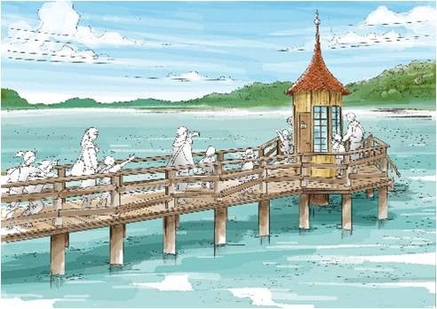 水浴び小屋、灯台などのフォトスポット(C)Moomin Characters TM
