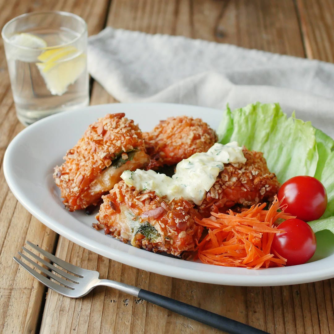ザクザクやみつき食感!揚げないサーモンの柿の種フライ