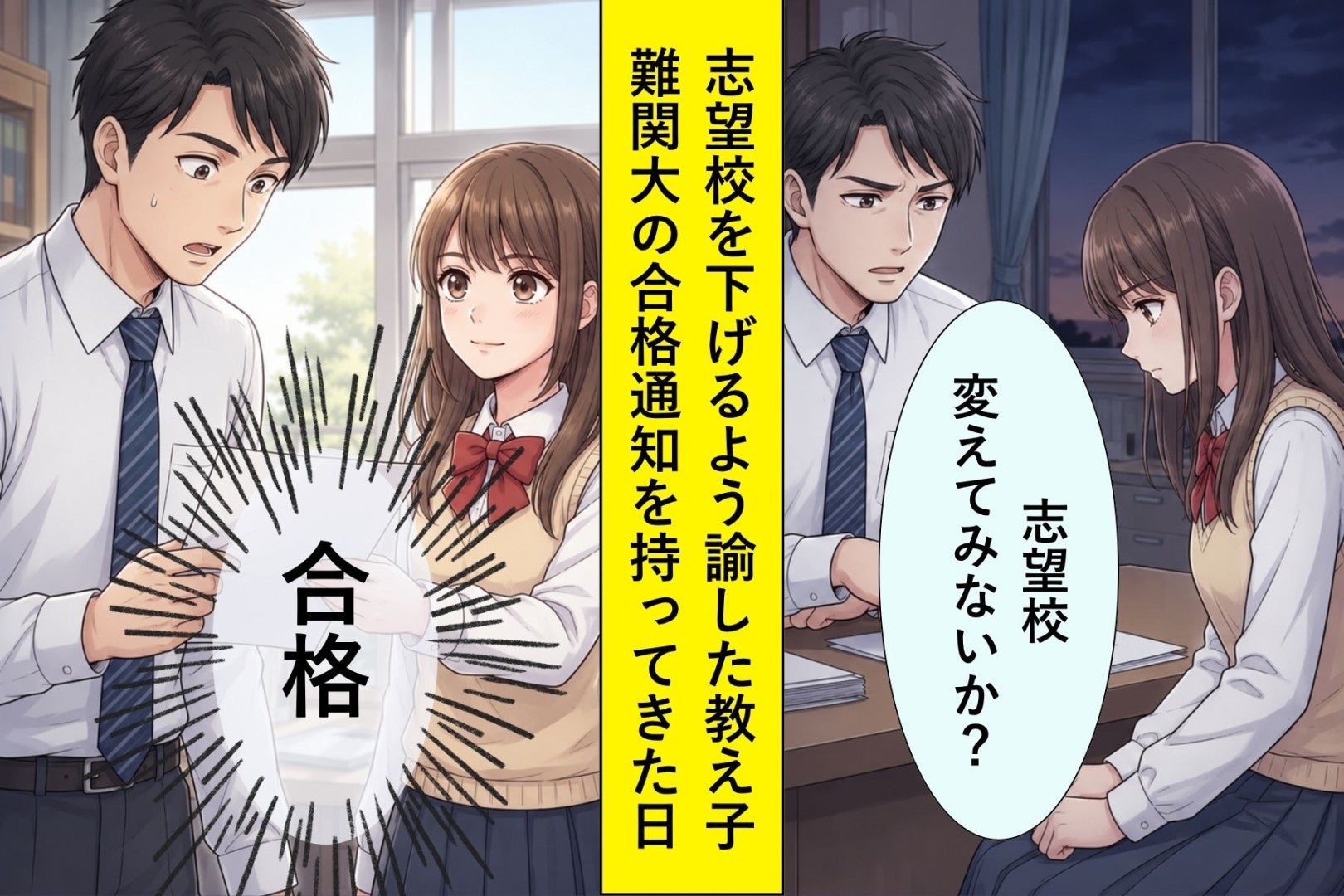 志望校を下げるよう諭した教え子が、難関大の合格通知を持ってきた日