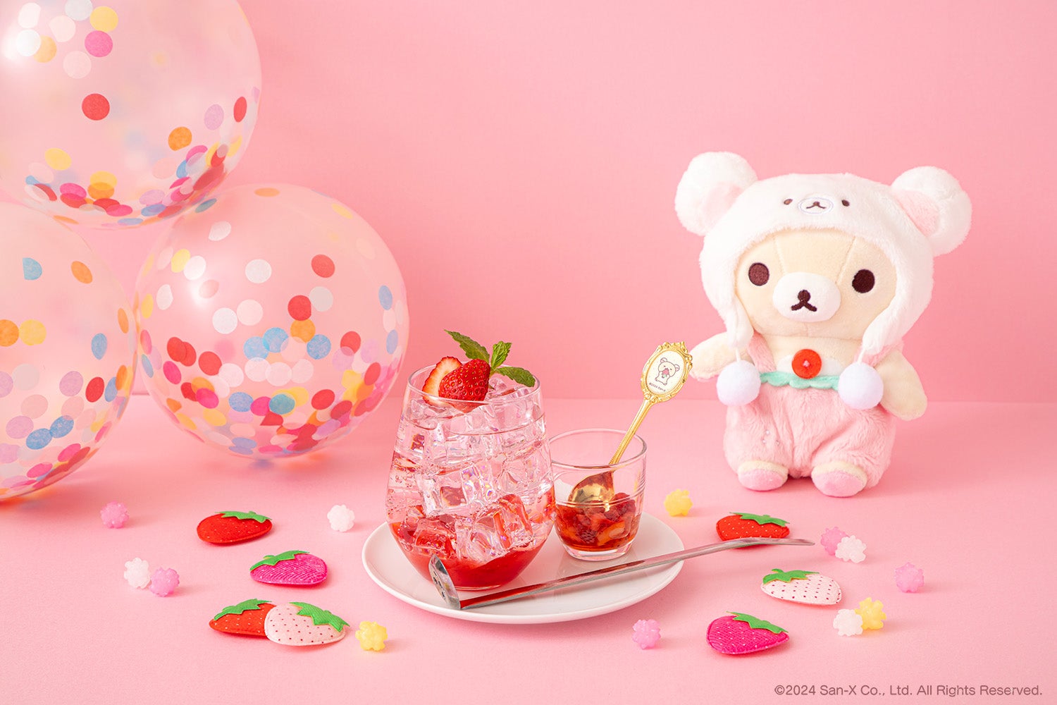 コリラックマのいちごつぶつぶソーダ税込1,090円（C）2024 San-X Co．，Ltd．All Rights Reserved．