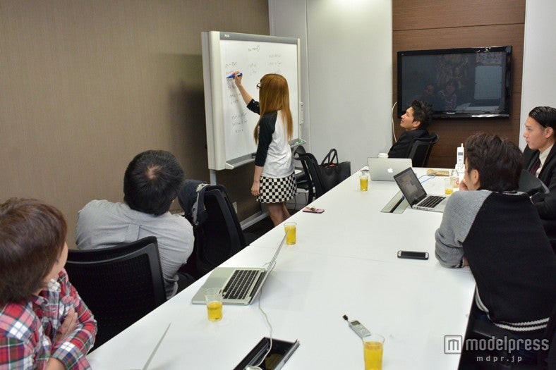 自らが先頭に立ってホワイトボードに書き出す益若つばさ