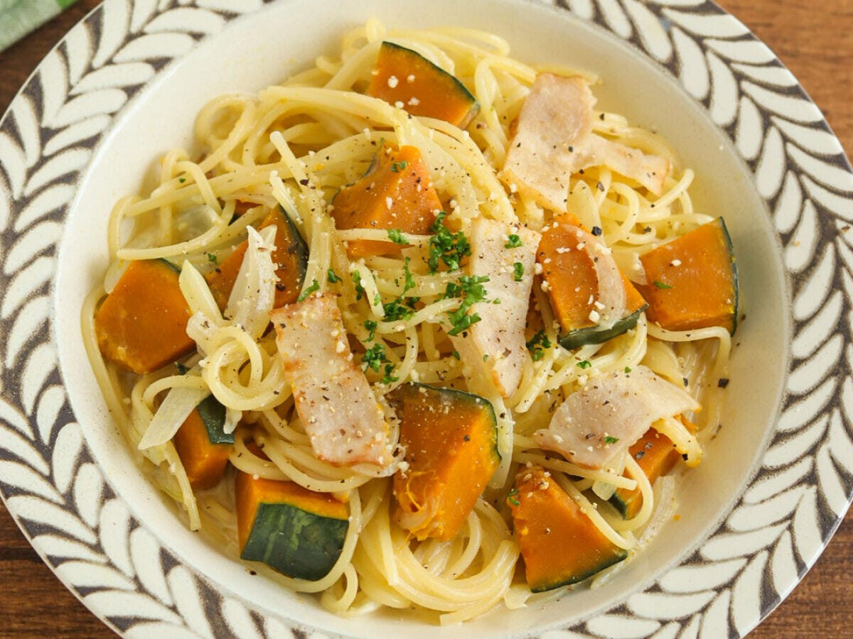 かぼちゃのクリームパスタのできあがり