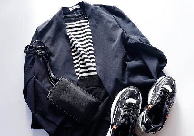 しまむら ノーカラージャケット ボーダーTシャツ カジュアル コーデ しまむら ノーカラージャケット ボーダーTシャツ カジュアル コーデ