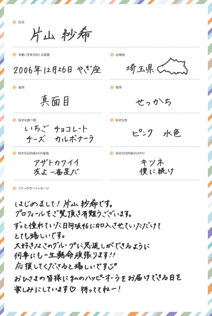 片山紗希プロフィール(提供写真)