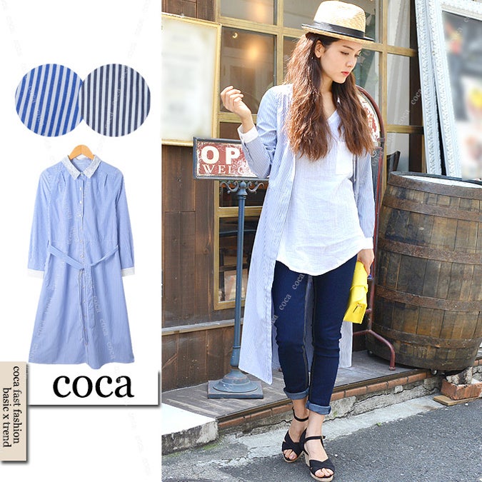リボン付ストライプシャツワンピ「coca」3,990円(税込)