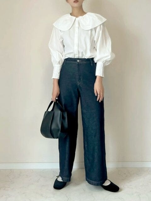 ワイドパンツ　コーデ　秋