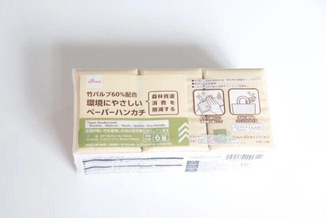 ダイソー　ペーパーハンカチ（バンブー、30枚、10組、6個）　パッケージ