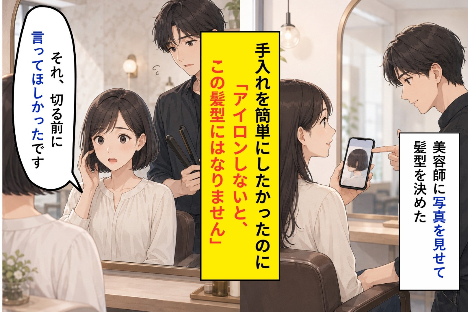 「アイロンしないと、この髪型にはなりません」仕上げで初めて言われた私