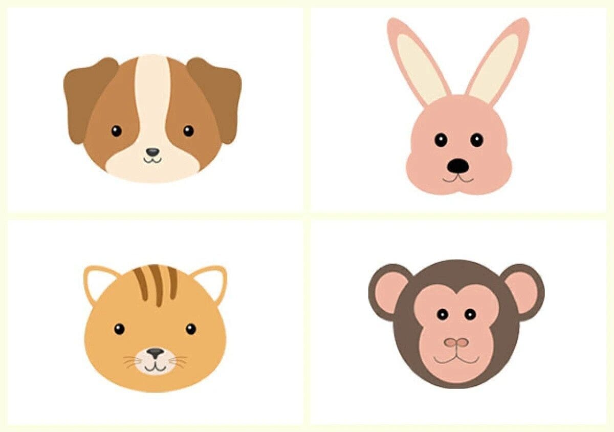 犬・うさぎ・猫・サルのかわいい顔イラストが4つ並んだ心理テスト用画像