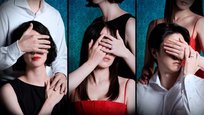 神栖怜役、小吹蓉子役、神栖史幸役(C)「⽔曜⽇、私の夫に抱かれてください」製作委員会